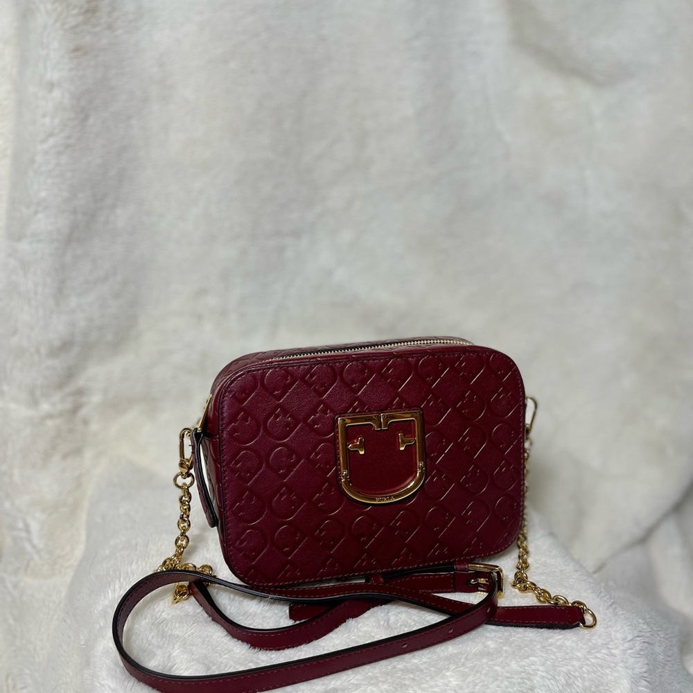 Furla Maroon Crossbody Bag with Gold Details
